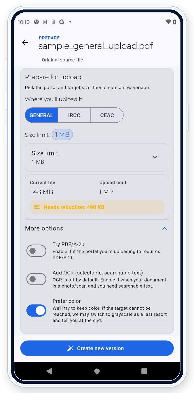 PDF Ready Prepare screen from Originals